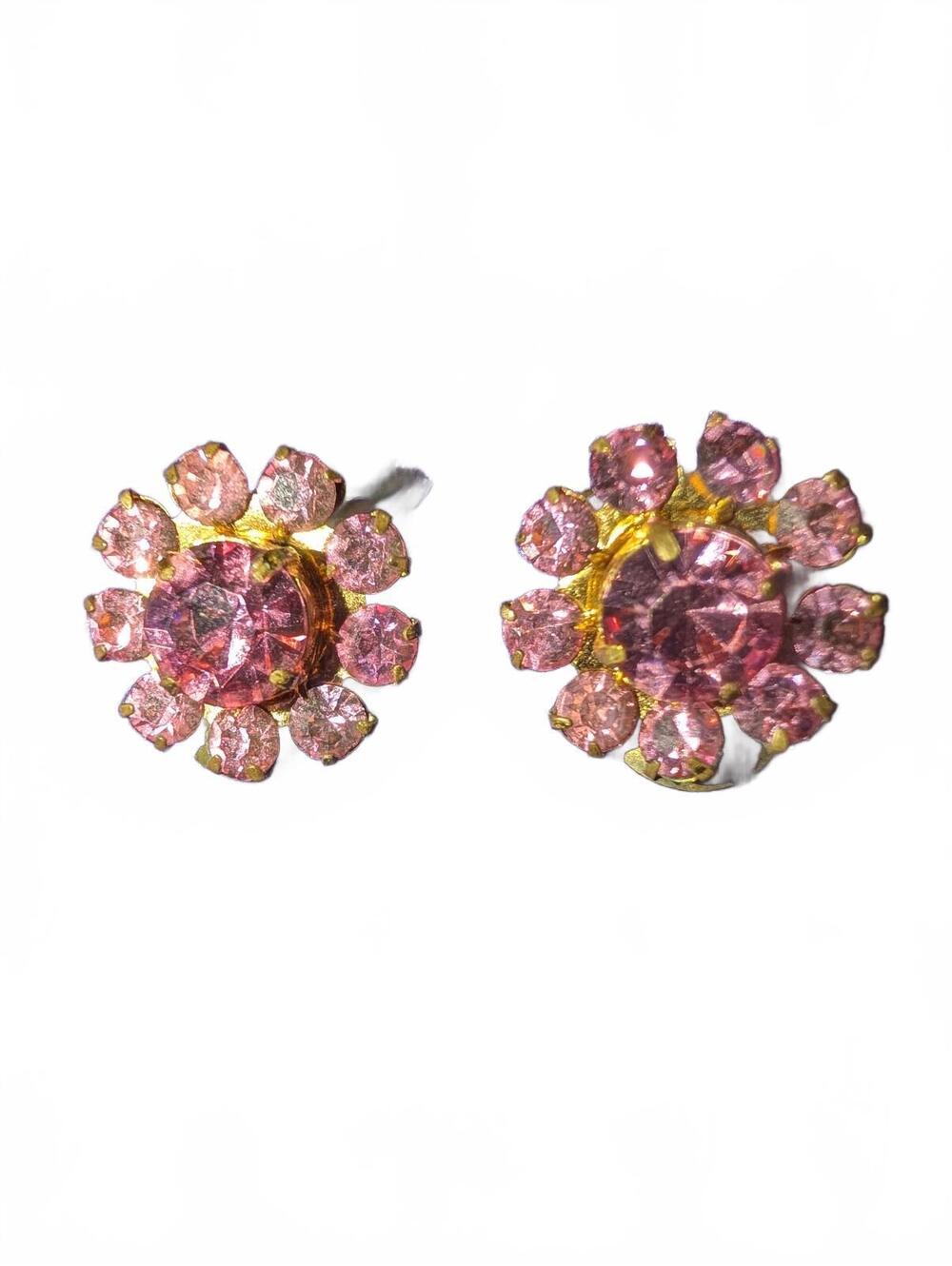 Vintage Austrian Pink Rhinestone Clip-On Earrings